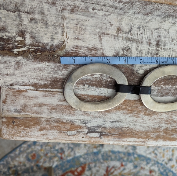 Black Oval Link With Braided Leather Women's Belt Vintage - Picture 8 of 8